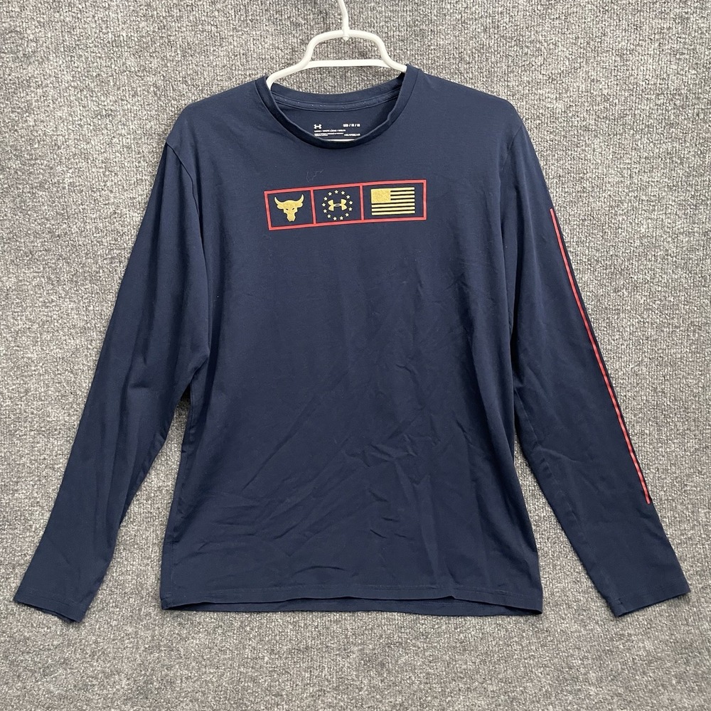 Under Armour Project Rock T-Shirt Men's Sz M Navy Blue Long Sleeve